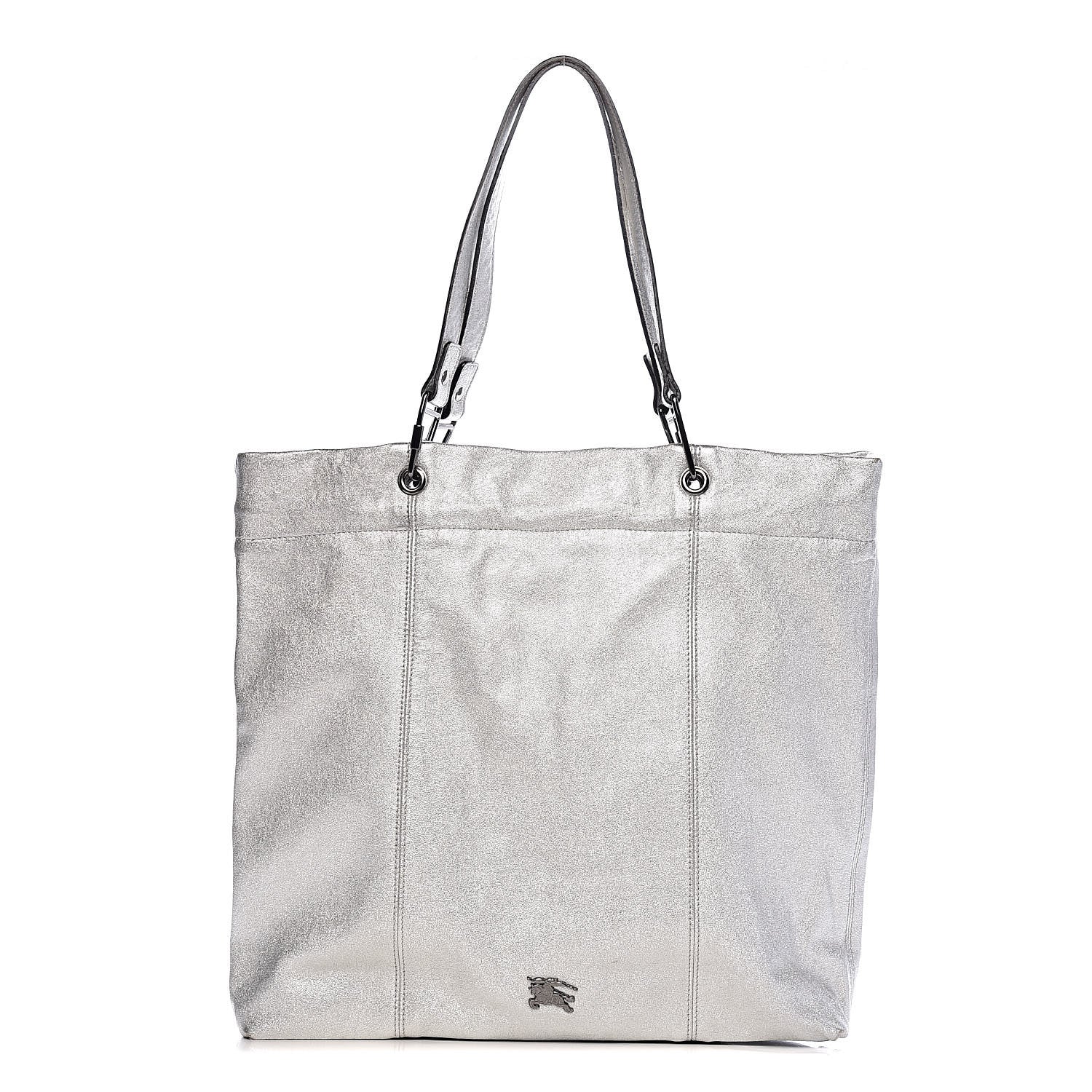 Burberry Metallic Soft Grain Calfskin Tote Silver 1 of 15