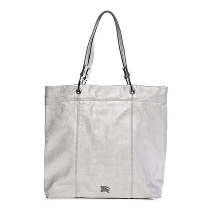 Burberry Metallic Soft Grain Calfskin Tote Silver 1 of 15