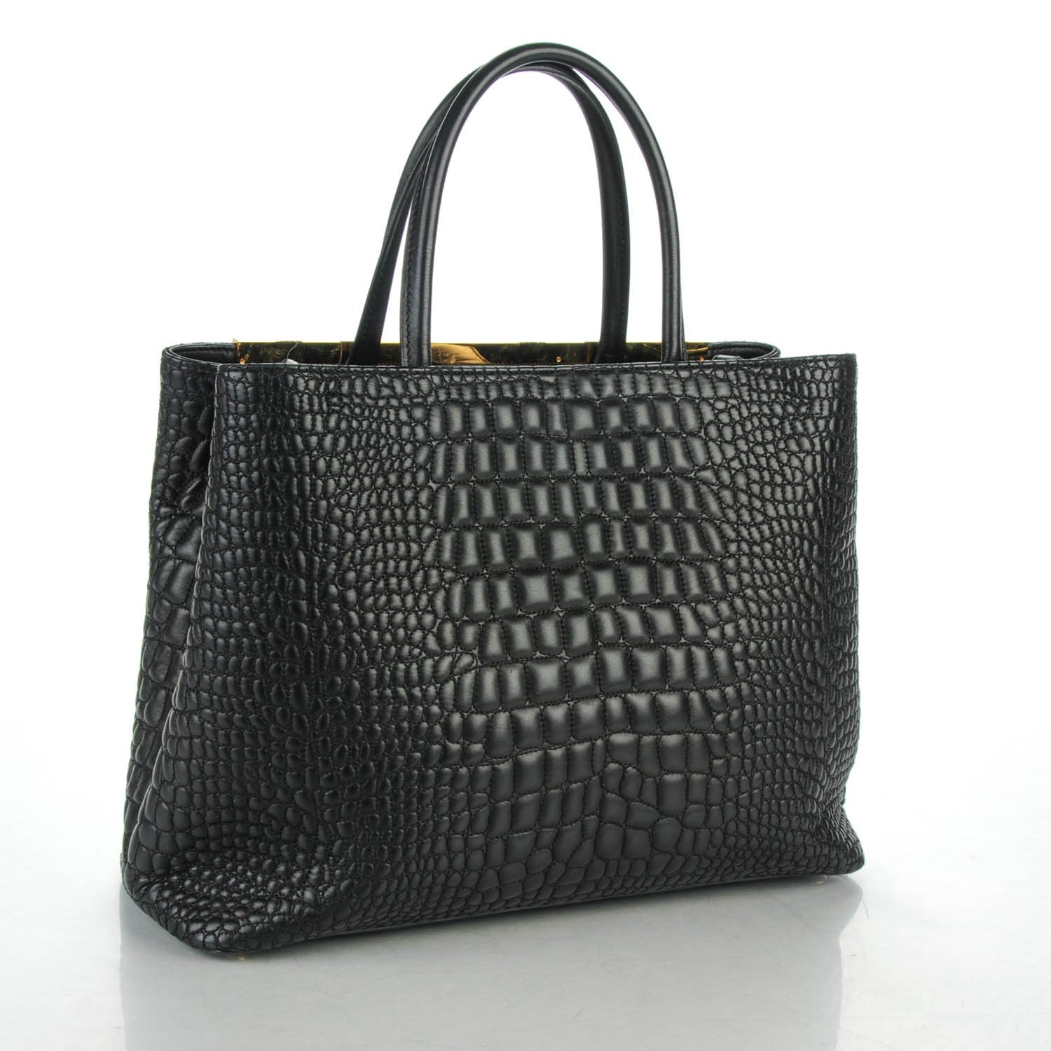 Fendi Nappa Crocodile Trapuntata Medium 2Jours Tote Black 3 of 8
