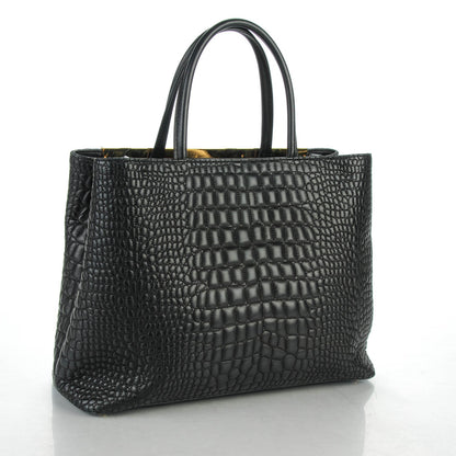 Fendi Nappa Crocodile Trapuntata Medium 2Jours Tote Black 3 of 8