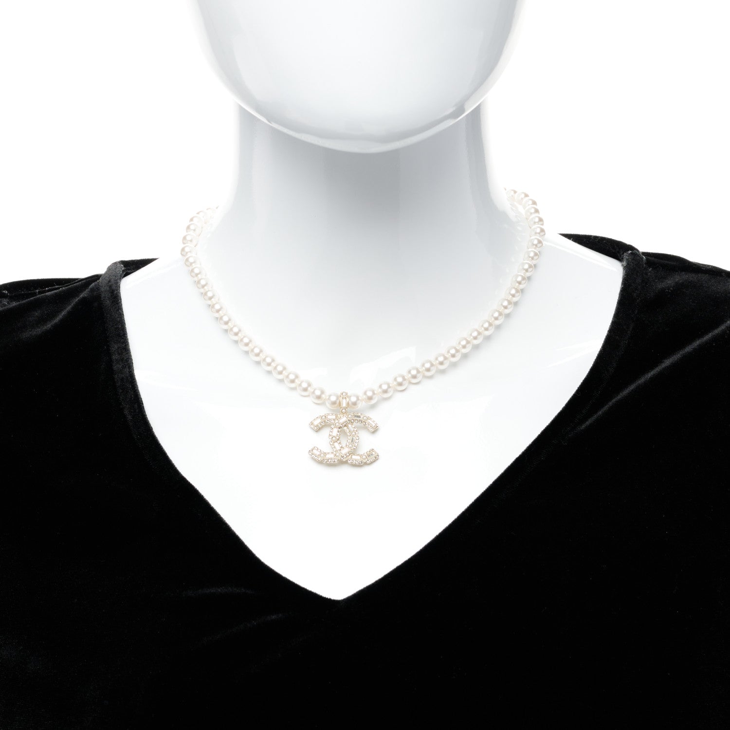 Chanel Pearl Crystal Baguette CC Short Necklace Gold 2 of 6