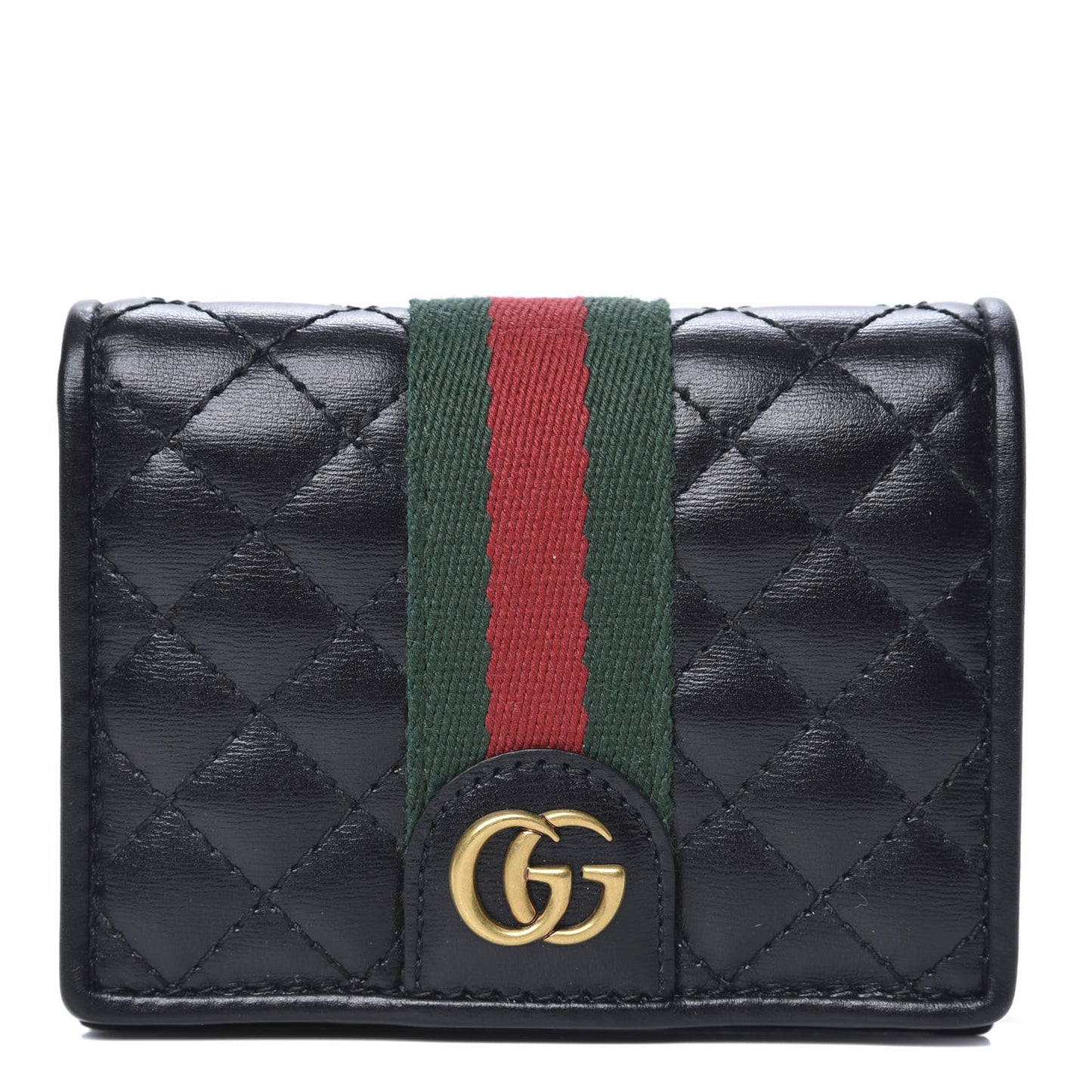 Calfskin Web Trapuntata GG Marmont Card Case Wallet Black
