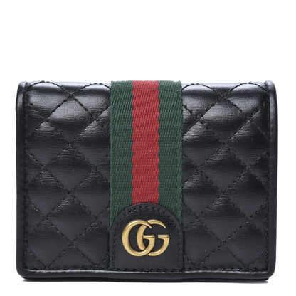 Gucci Calfskin Web Trapuntata GG Marmont Card Case Wallet Black 1 of 9