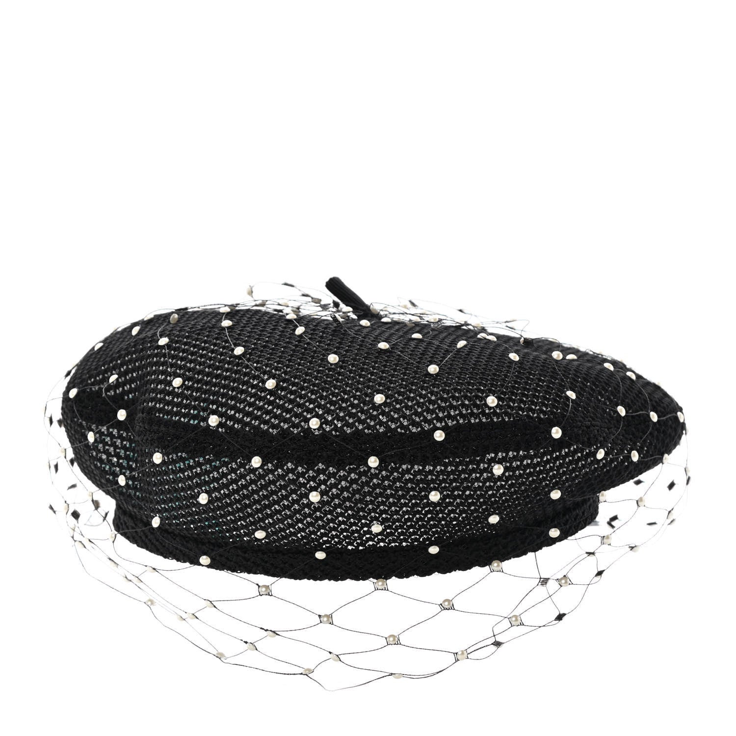 Christian Dior Polyester Nylon Pearl Beret with Veil Black 1 of 8
