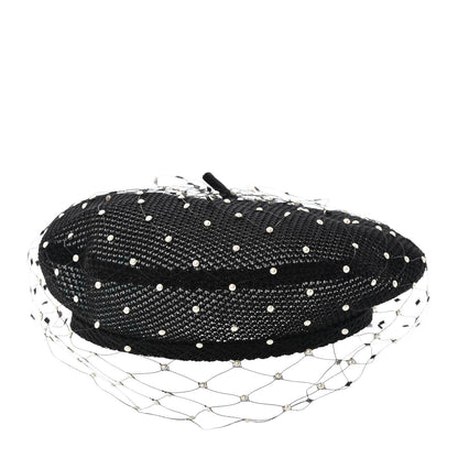Christian Dior Polyester Nylon Pearl Beret with Veil Black 1 of 8