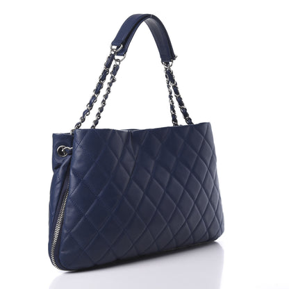 Chanel Caviar Quilted Expandable Zip Shoulder Bag Blue 3 of 18