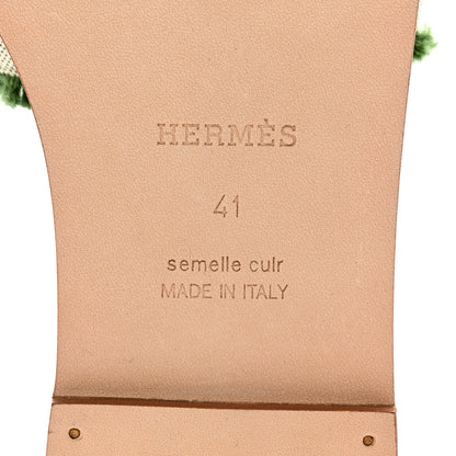Hermes Calfskin Canvas Oran Fringe Sandals 41 Vert 6 of 7