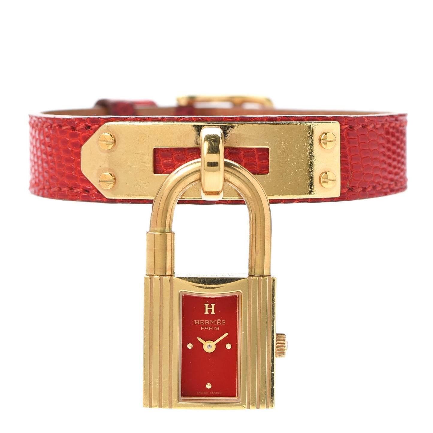 Stainless Steel Lizard 20mm Kelly Cadena Quartz Watch Rouge Moyen