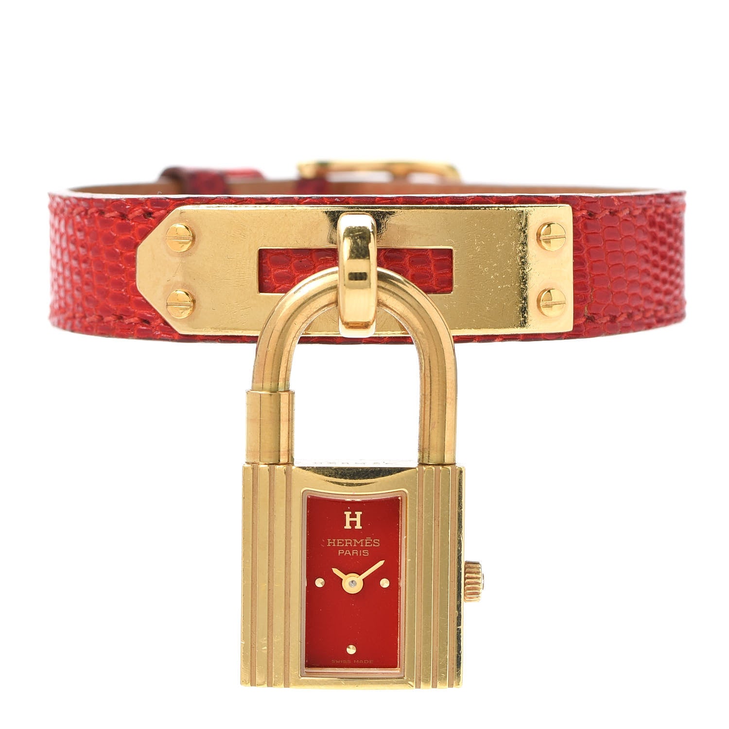Hermes Stainless Steel Lizard 20mm Kelly Cadena Quartz Watch Rouge Moyen 1 of 6