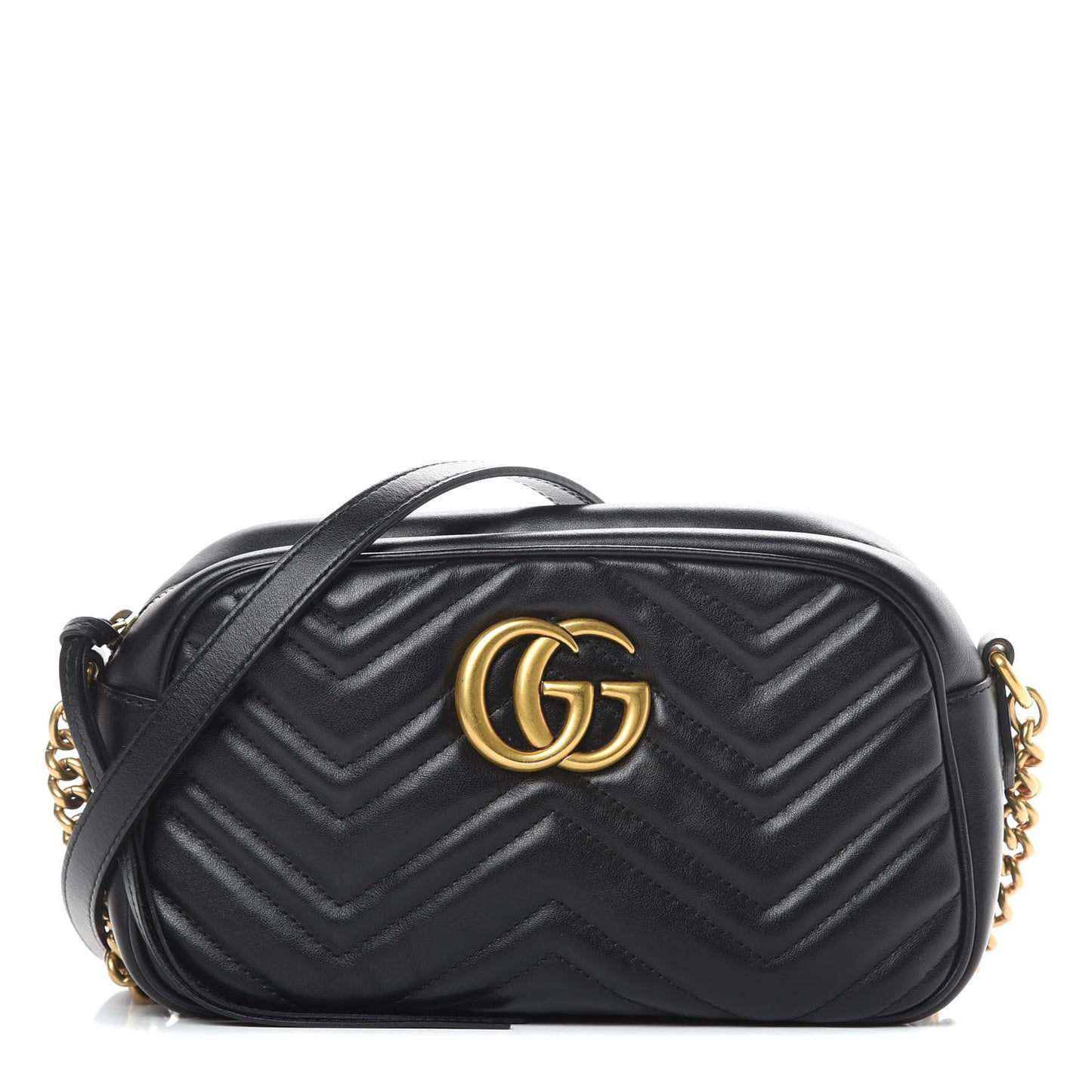 Calfskin Matelasse Small GG Marmont Chain Shoulder Bag Black