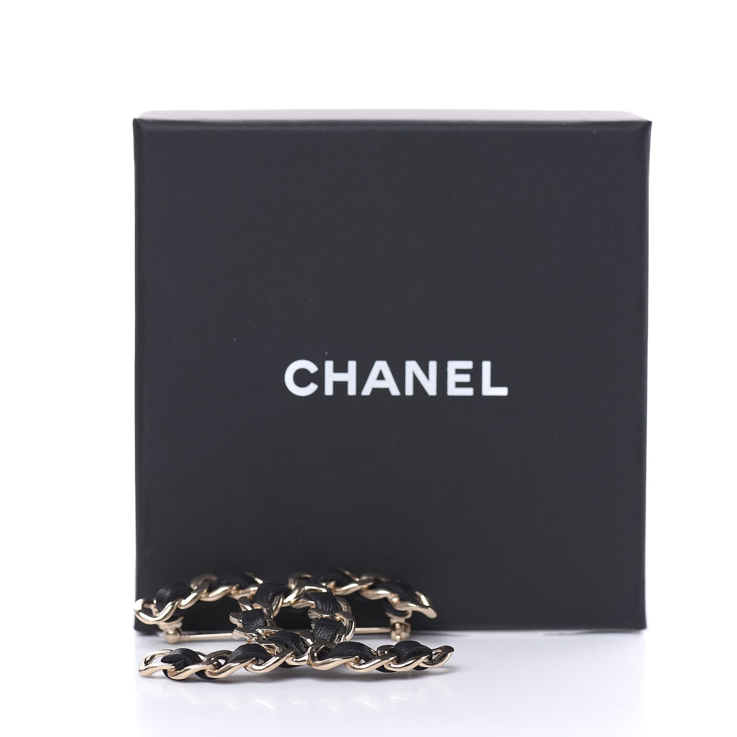 Lambskin Chain CC Brooch Black Gold