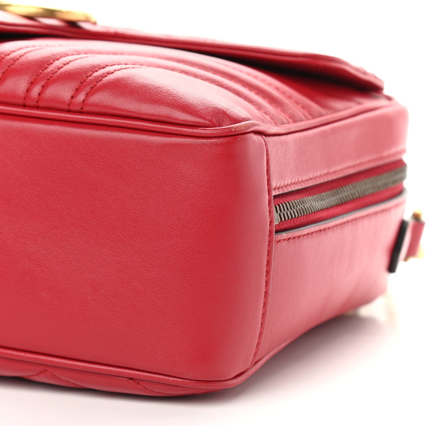 Calfskin Matelasse Sylvie Web Small GG Marmont Top Handle Shoulder Bag Hibiscus Red