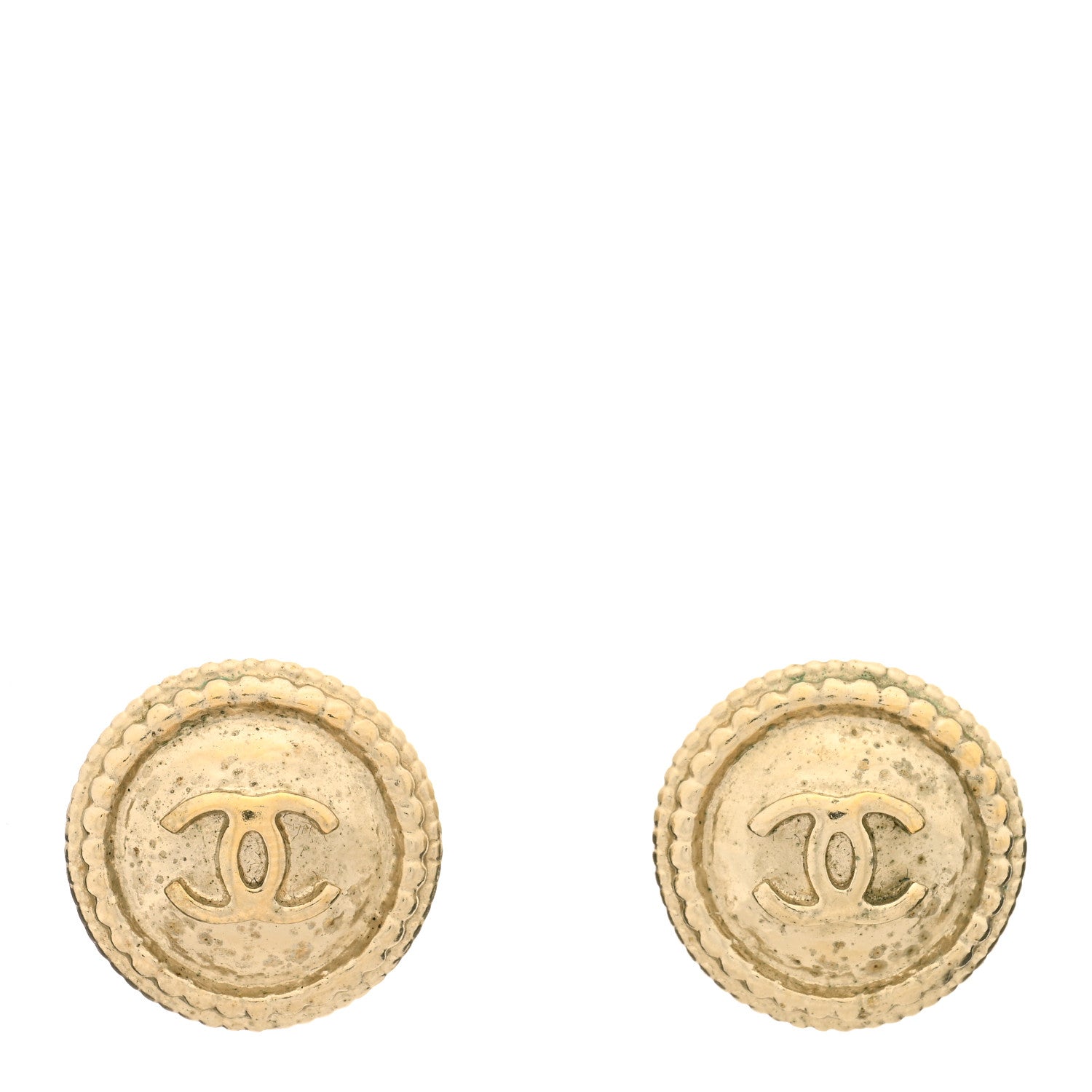 Chanel Metal Medallion Studded CC Earrings Gold 1 of 3