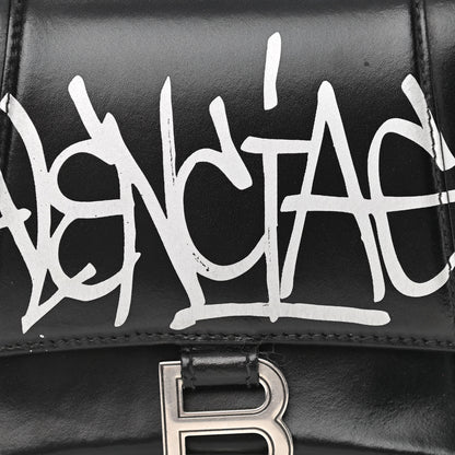 Balenciaga Shiny Box Calfskin Graffiti Logo Small Hourglass Top Handle Bag Black Silver 14 of 17