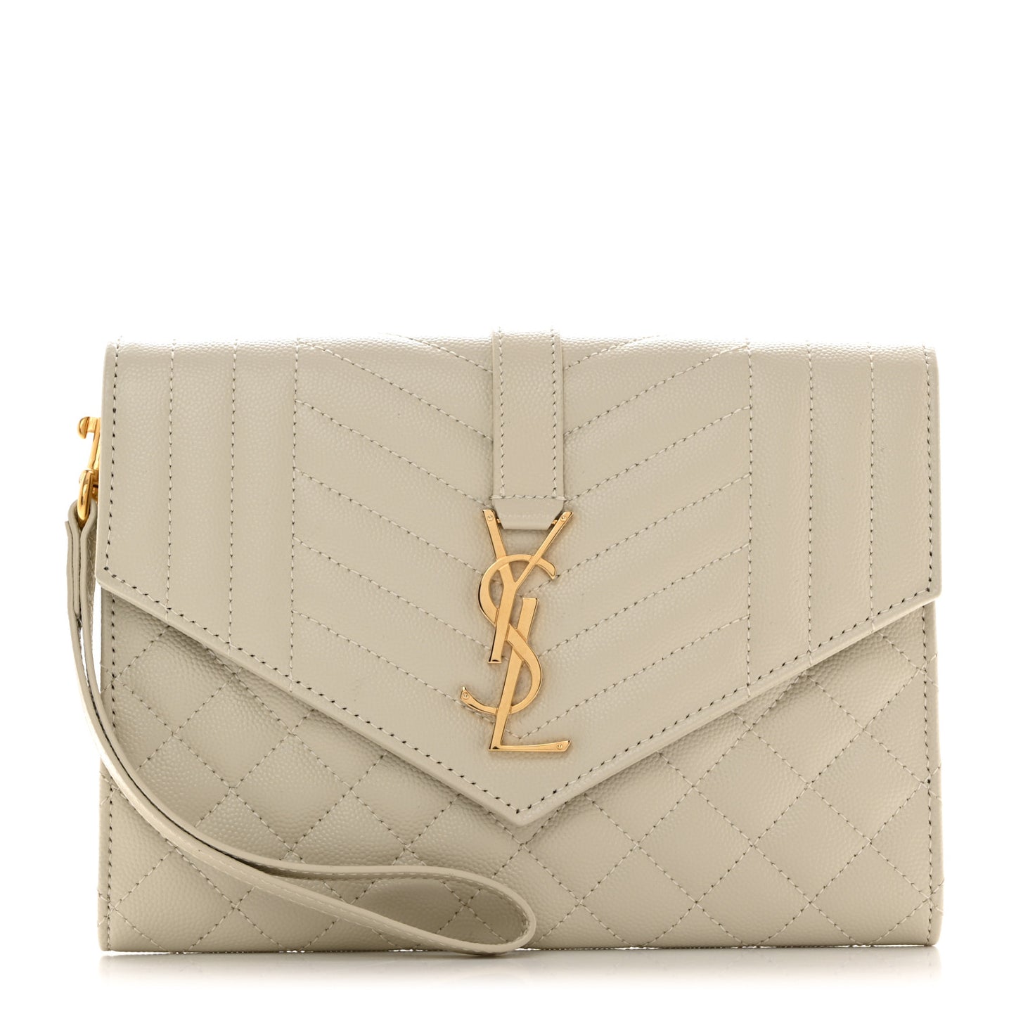 Grain De Poudre Textured Mixed Matelasse Triquilt Monogram Clutch Blanc Vintage