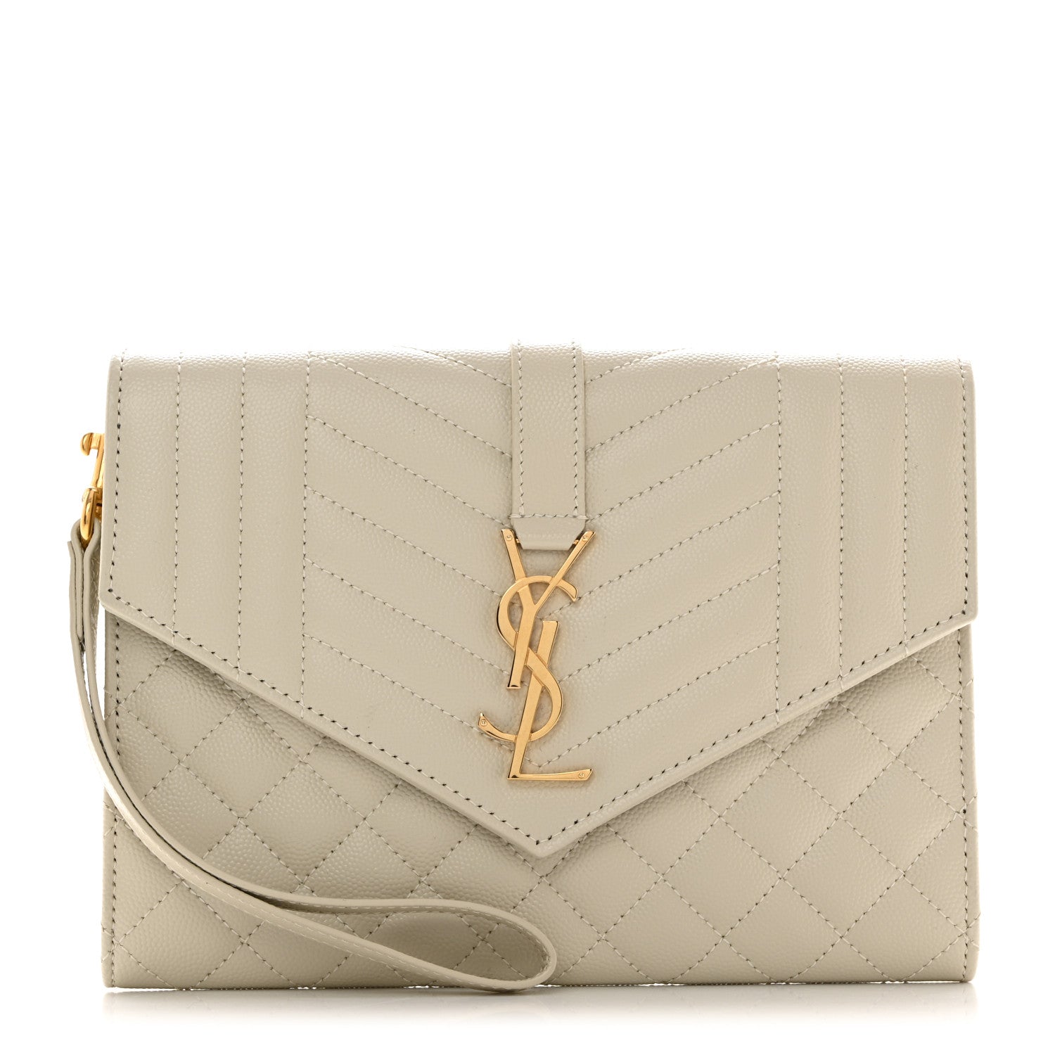 Saint Laurent Grain De Poudre Textured Mixed Matelasse Triquilt Monogram Clutch Blanc Vintage 1 of 8