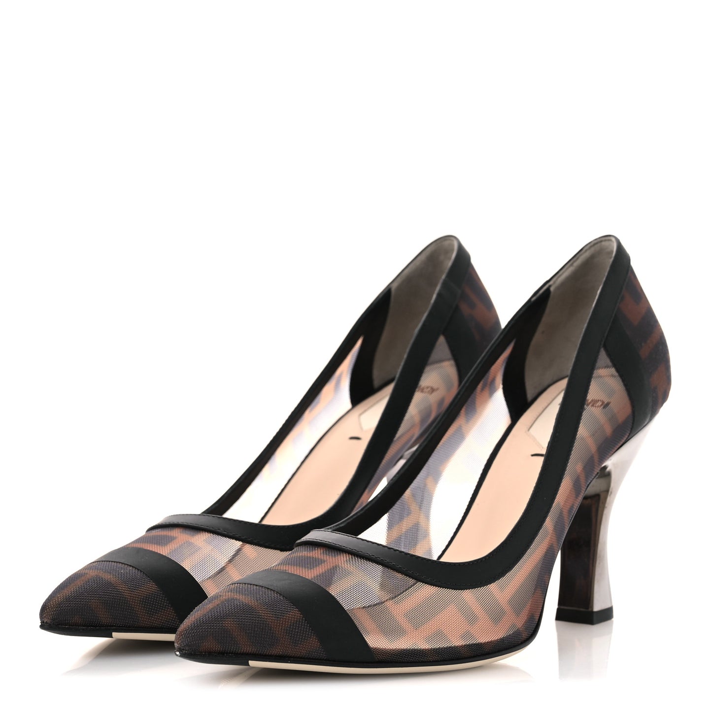 Technical Mesh Vitello Gommato FF Colibri 85mm Pumps 40 Tobacco Moro Black
