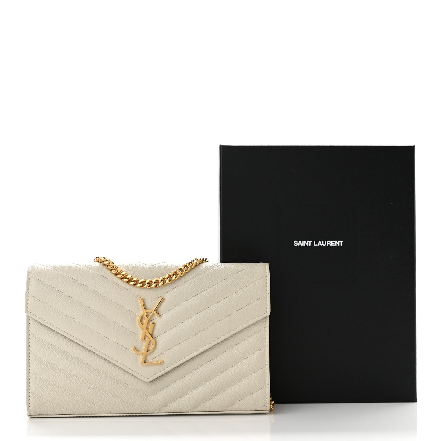 Grain De Poudre Matelasse Chevron Monogram Chain Wallet Crema Soft