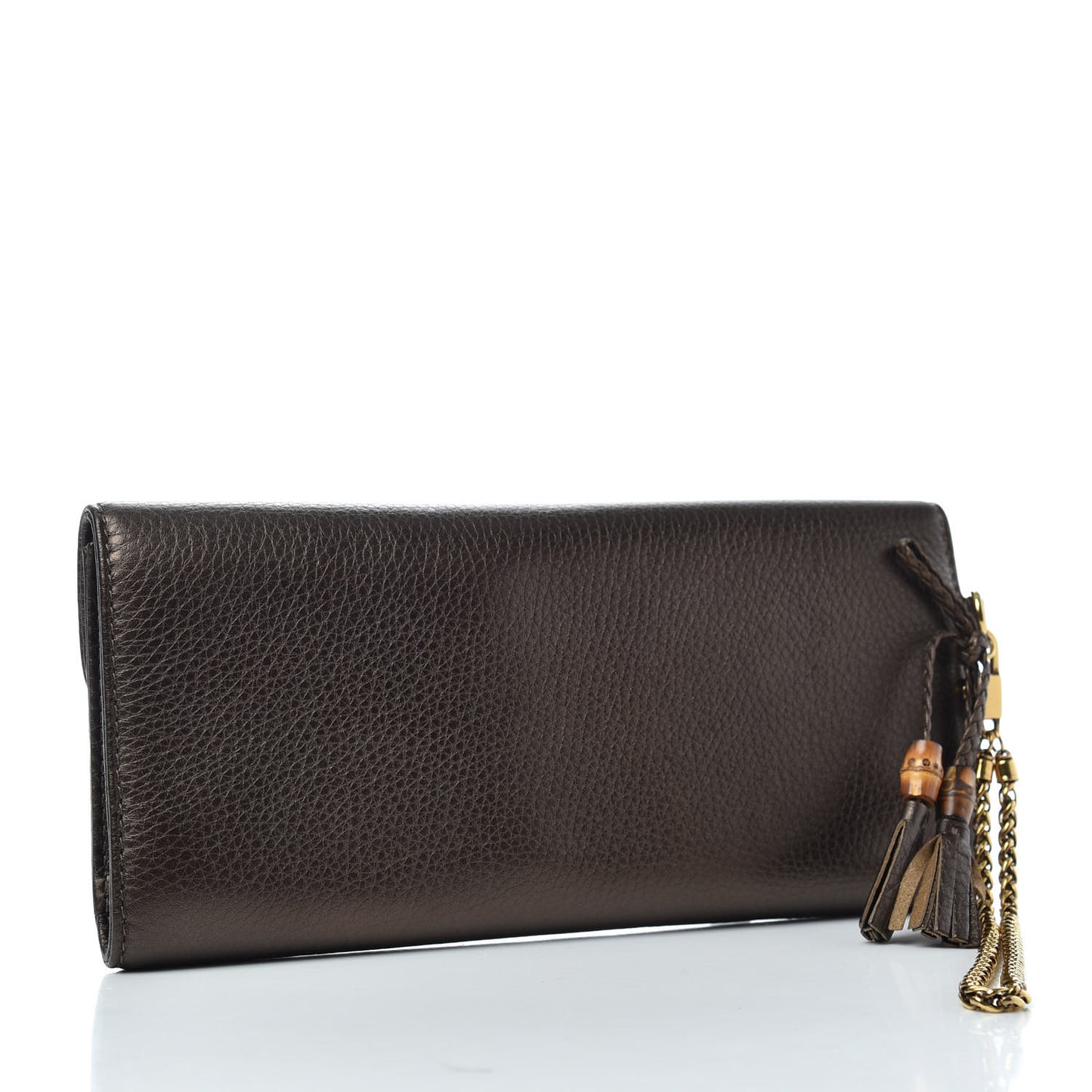 Metallic Pebbled Calfskin Bamboo Wristlet Brown
