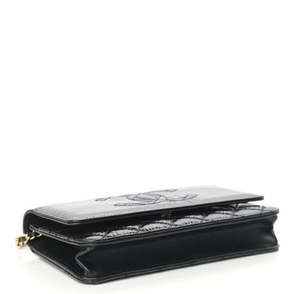 Chanel Shiny Aged Calfskin Quilted CC Wallet On Chain WOC Black 4 of 9