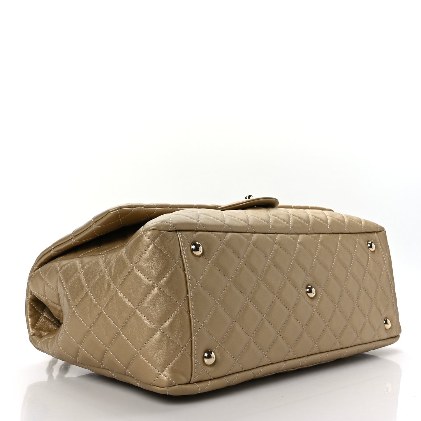 Metallic Calfskin Quilted Small XXL Travel Flap Bag Gold