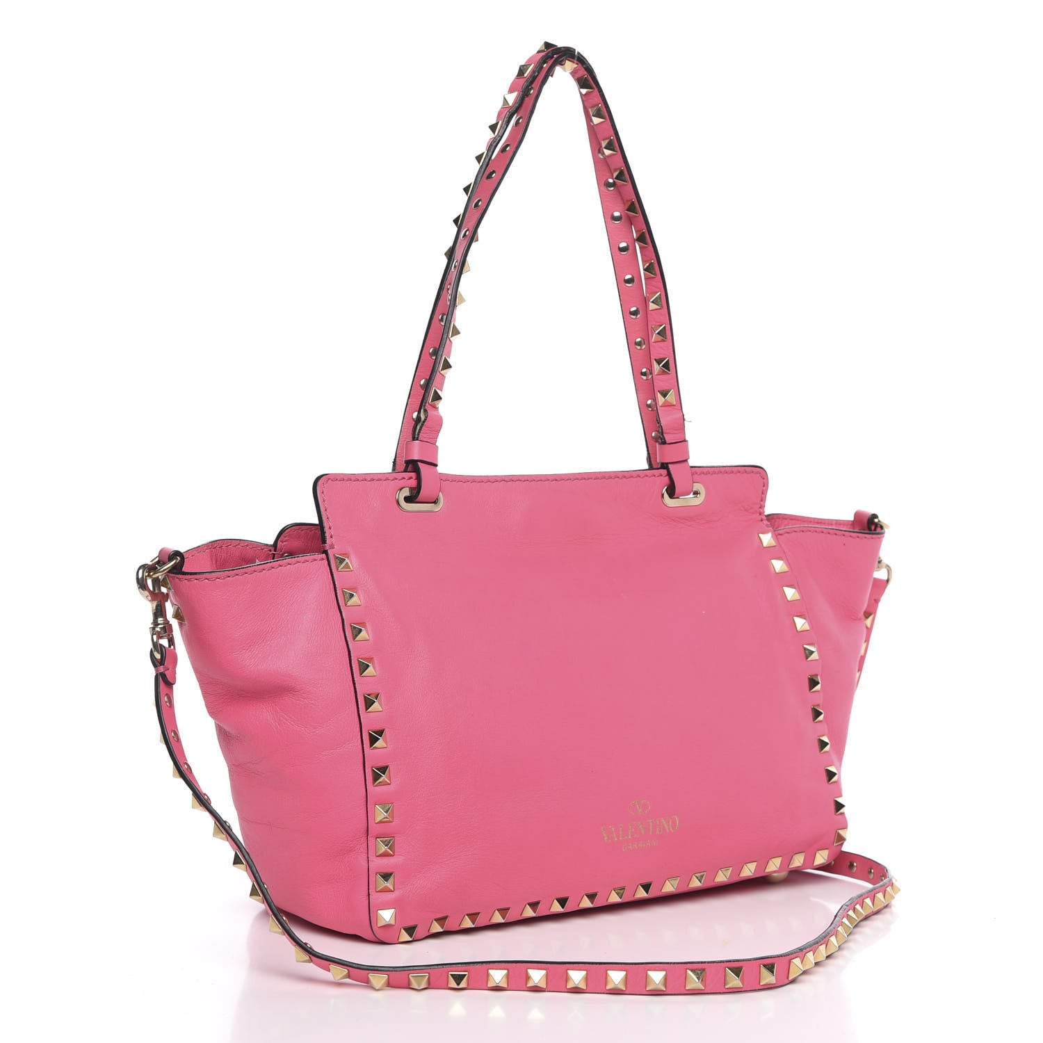 Valentino Garavani Vitello Small Rockstud Tote Fuxia Fluo 3 of 13
