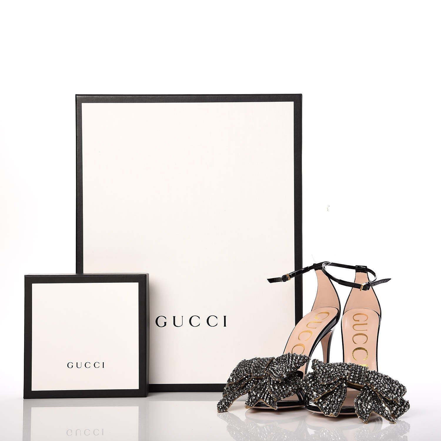 Gucci Patent Crystal Removable Bow Sandals 38.5 Black 15 of 15