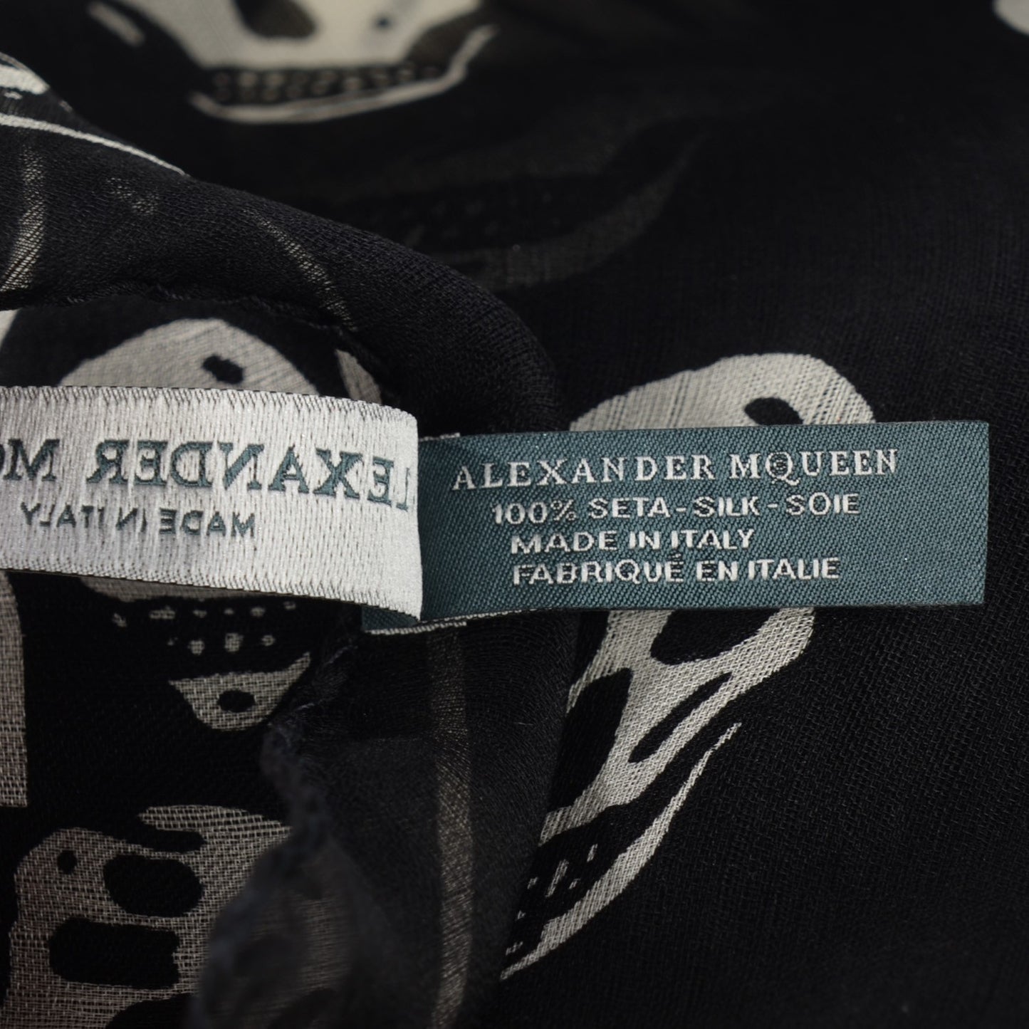 Silk Chiffon Skull Scarf Black Ivory