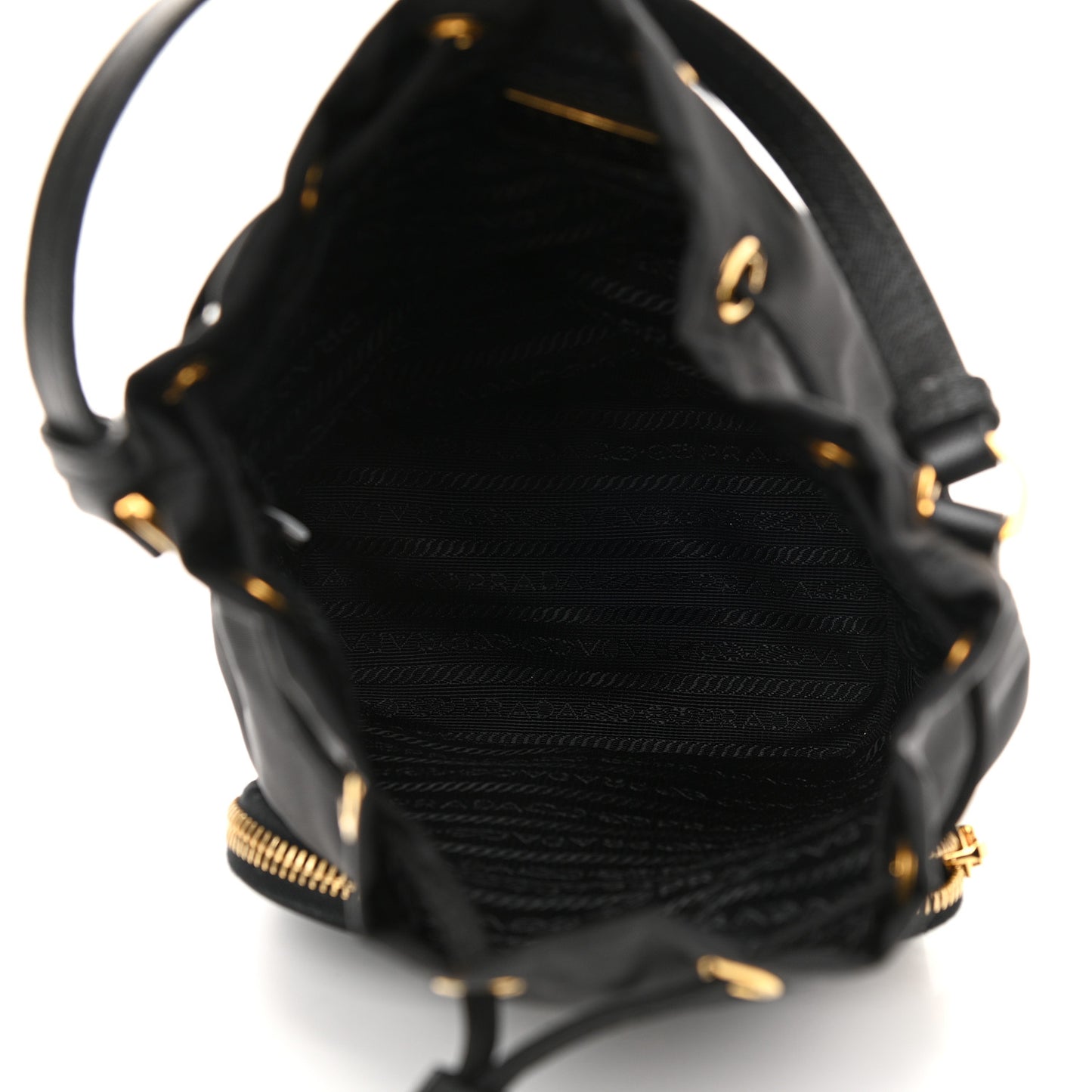 Saffiano Tessuto Nylon Mini Bucket Crossbody Bag Black
