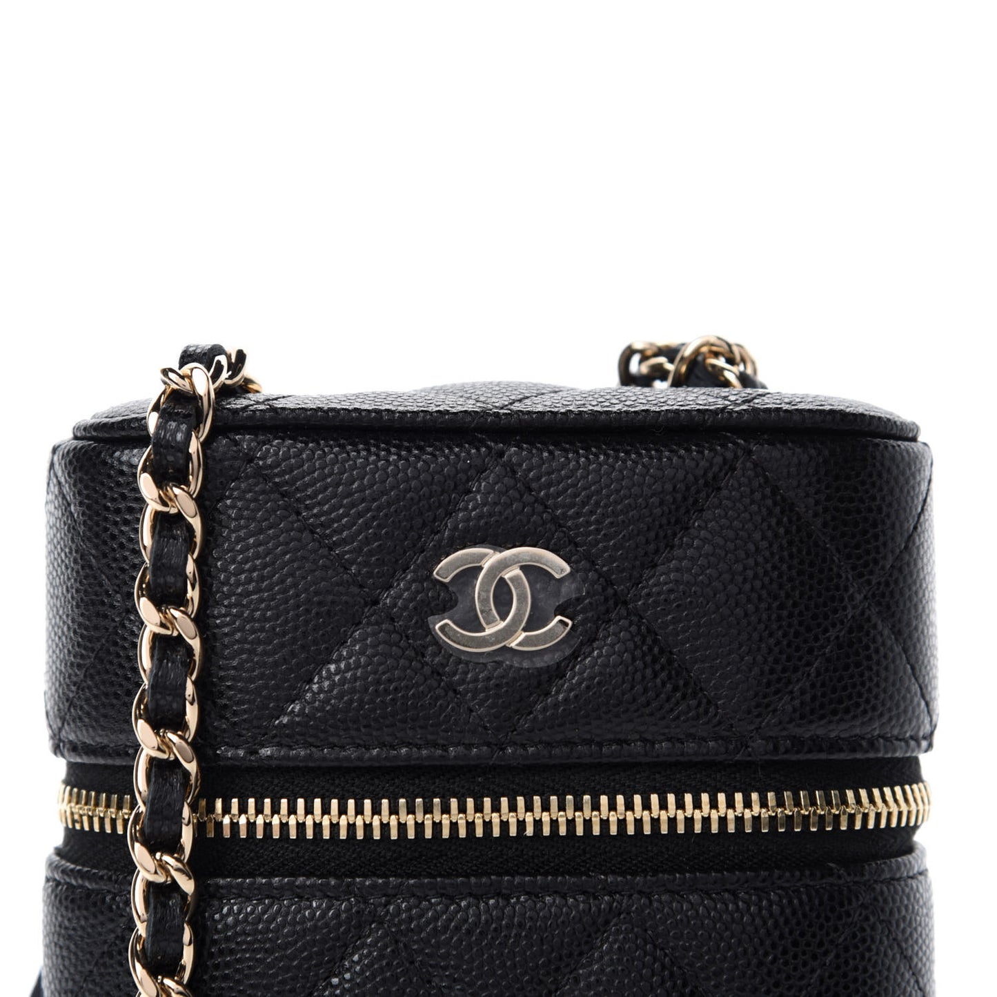 Caviar Quilted Phone Holder With Chain Black