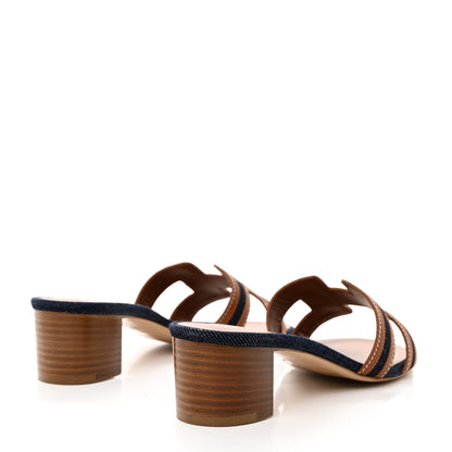 Hermes Calfskin Denim Oasis Sandals 38 Bleu Brut Gold 4 of 8
