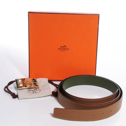 Hermes Epsom Swift Reversible Collier De Chien 32mm Belt 105 Alezan and Vert Canopee 7 of 7