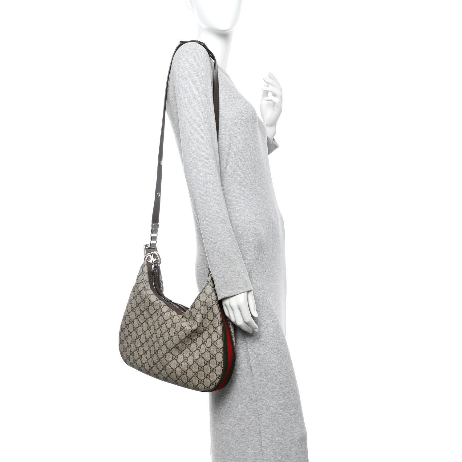 Gucci GG Supreme Monogram Textured Calfskin Web Large Attache Shoulder Bag Beige Ebony New Acero 2 of 12