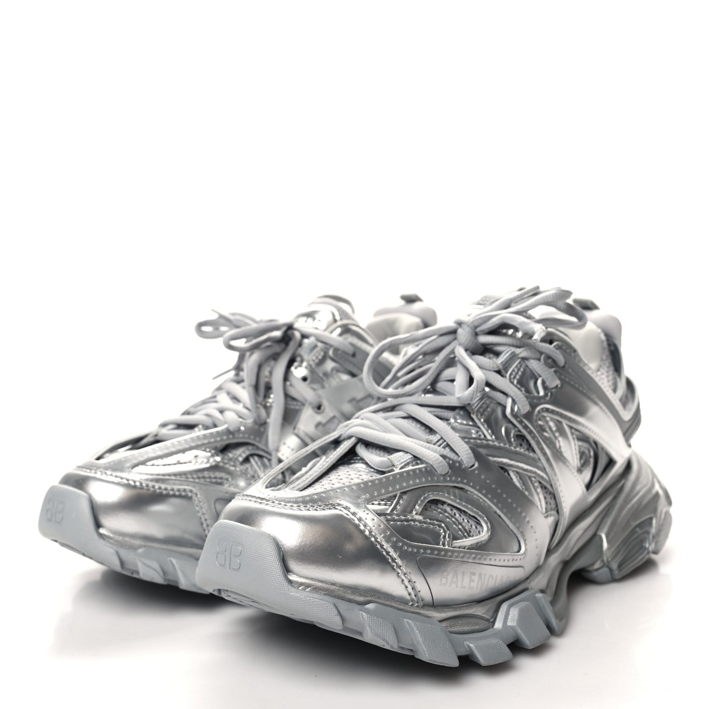 Metallic Calfskin Mesh Nylon Womens Track Sneakers 38 Silver