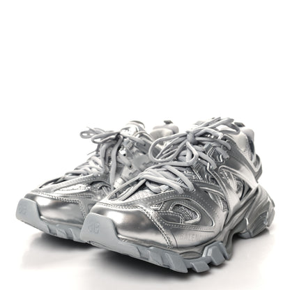 Balenciaga Metallic Calfskin Mesh Nylon Womens Track Sneakers 38 Silver 3 of 8