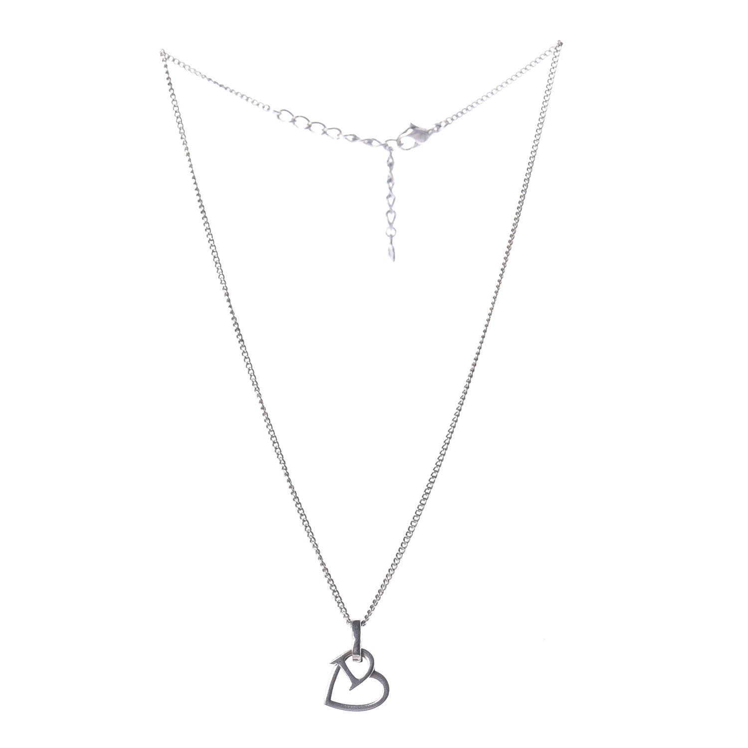 Christian Dior D Heart Charm Necklace Silver 3 of 4