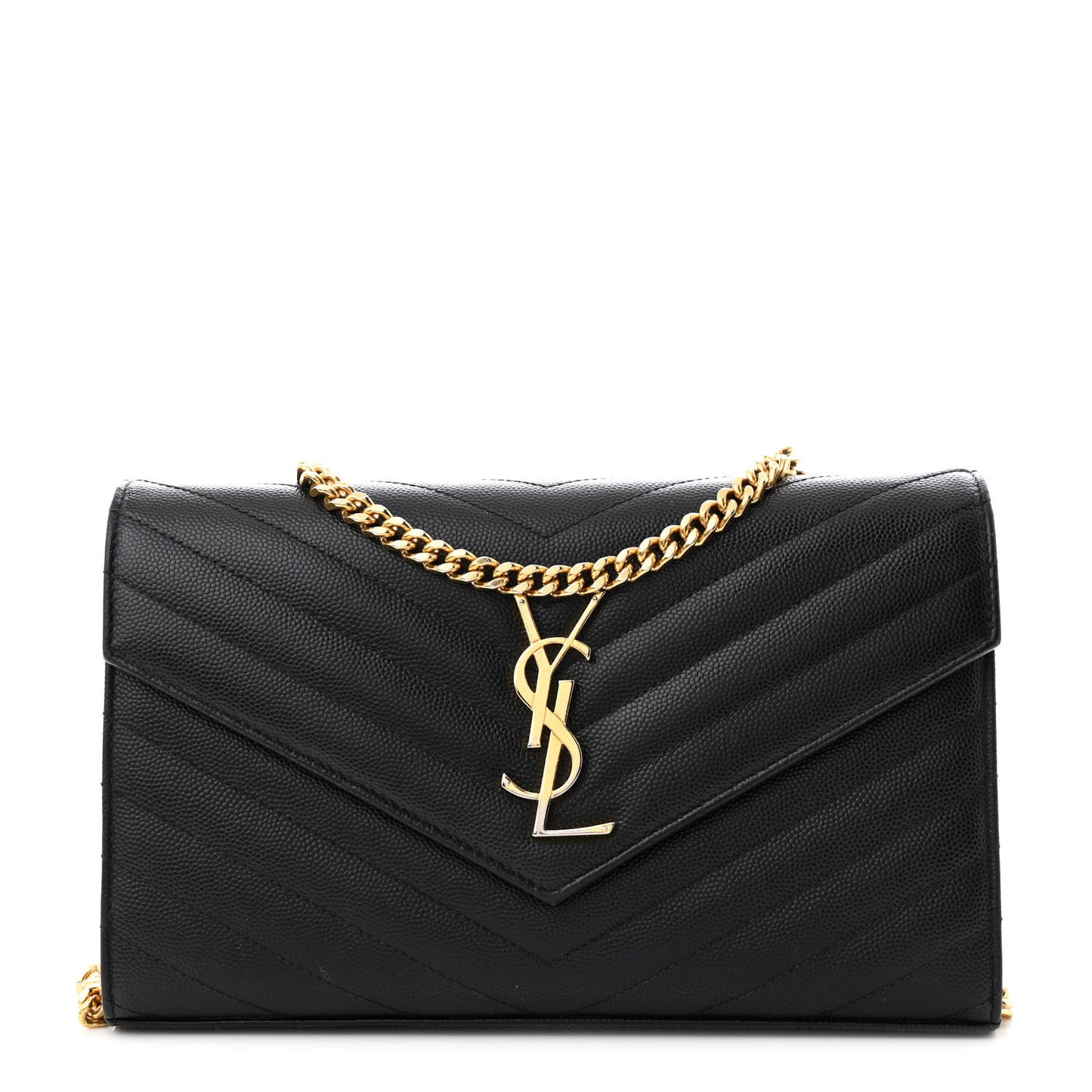 Grain De Poudre Matelasse Chevron Monogram Chain Wallet Black