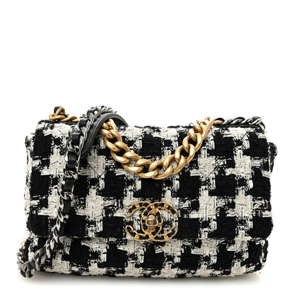Chanel Tweed Quilted Medium Chanel 19 Flap Black Ecru White 1 of 10