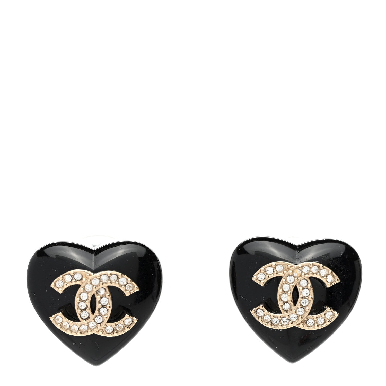 Chanel Resin Crystal CC Heart Earrings Black Gold 1 of 5