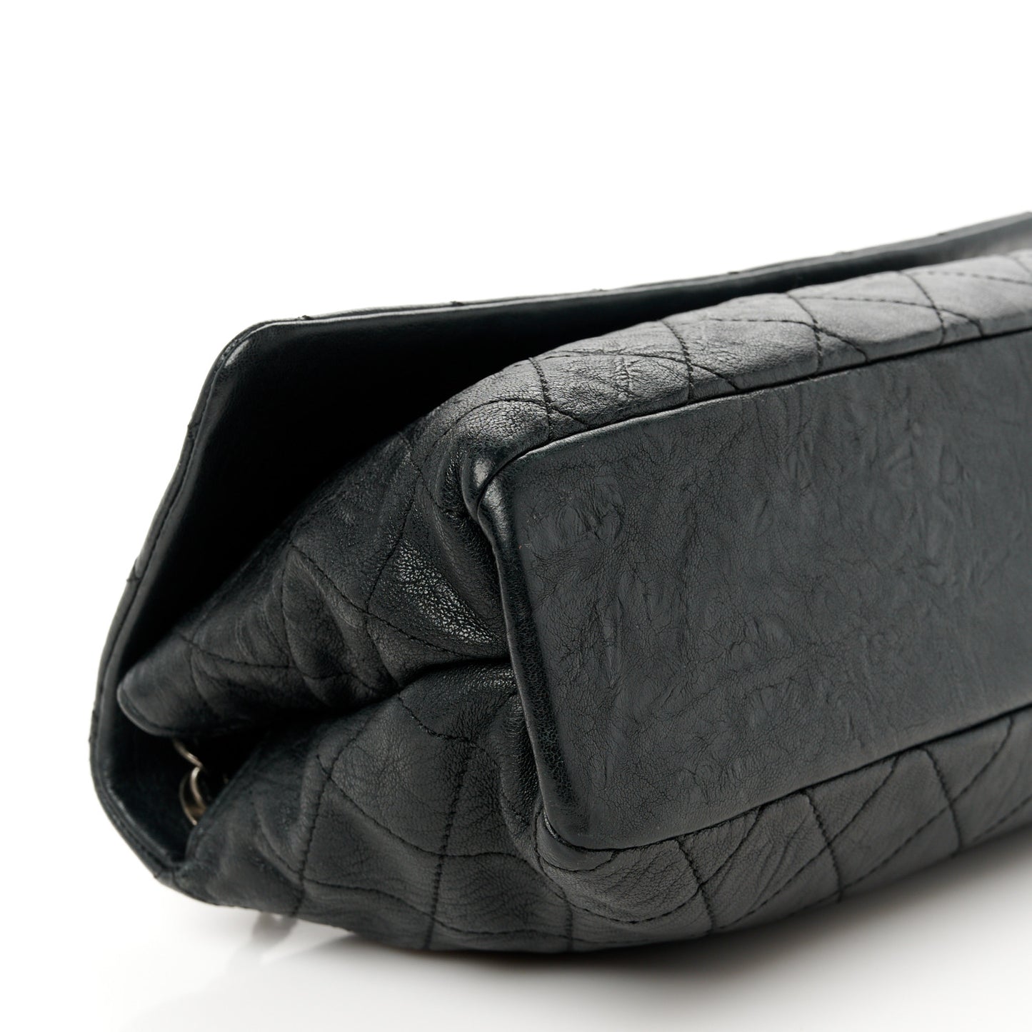 Crumpled Lambskin Quilted Medium Single Flap Black