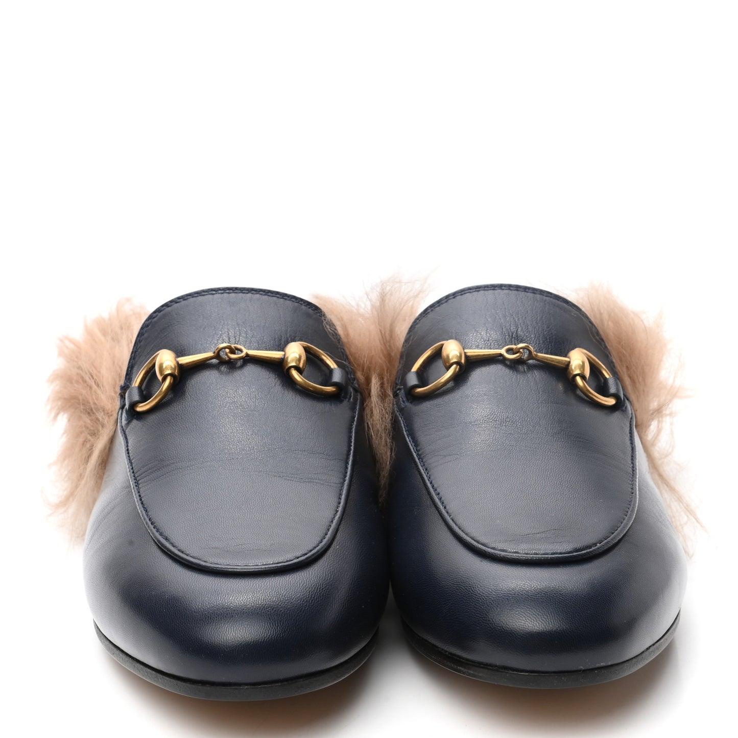Calfskin Fur Womens Princetown Slippers 35 Blue Agata