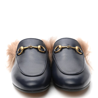 Gucci Calfskin Fur Womens Princetown Slippers 35 Blue Agata 2 of 6