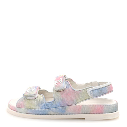 Chanel Printed Fabric Quilted Dad Sandals 41 Green Pink Blue 1 of 10