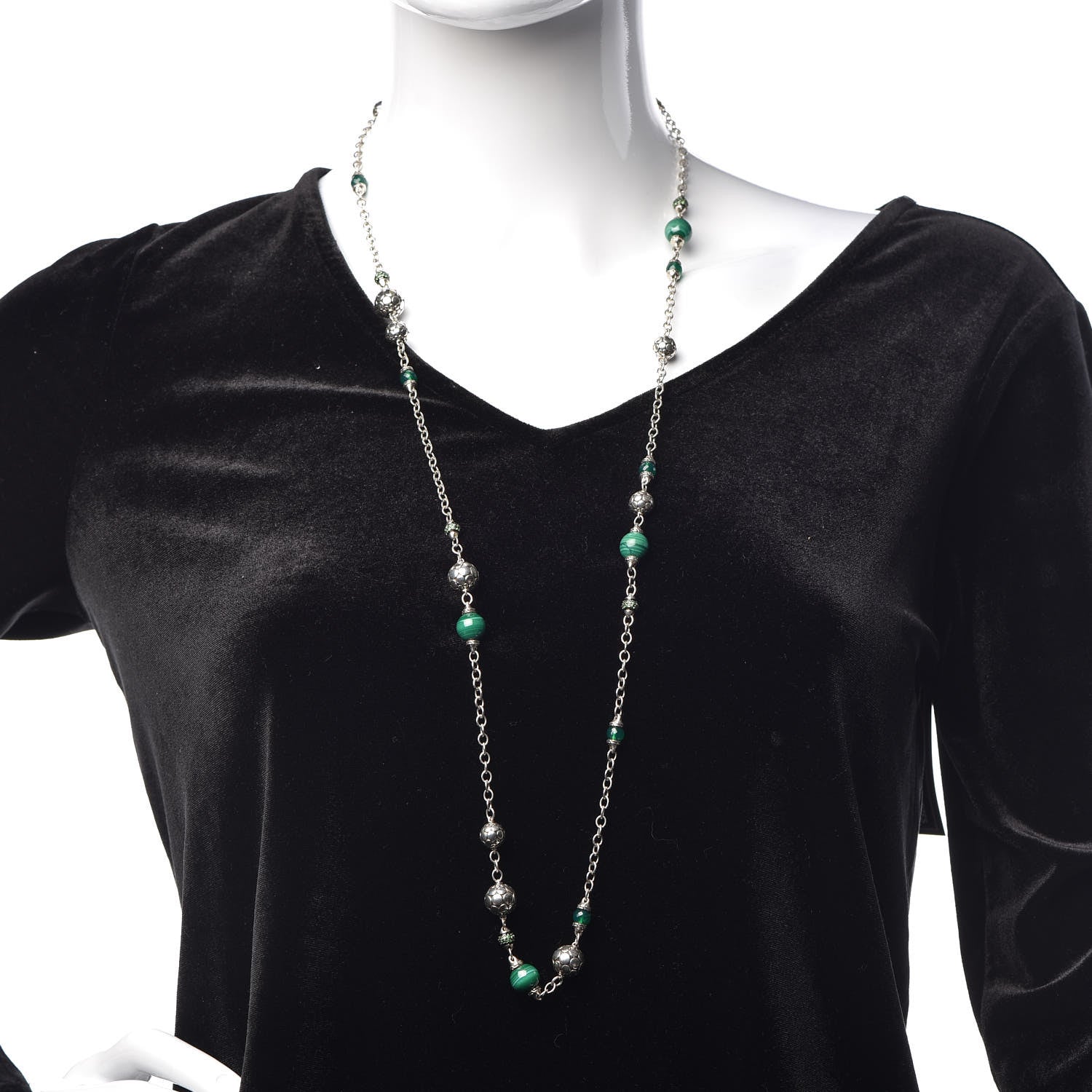 John Hardy Sterling Silver Malachite Green Onyx Tsavorite Batu Dot Station Necklace 2 of 7