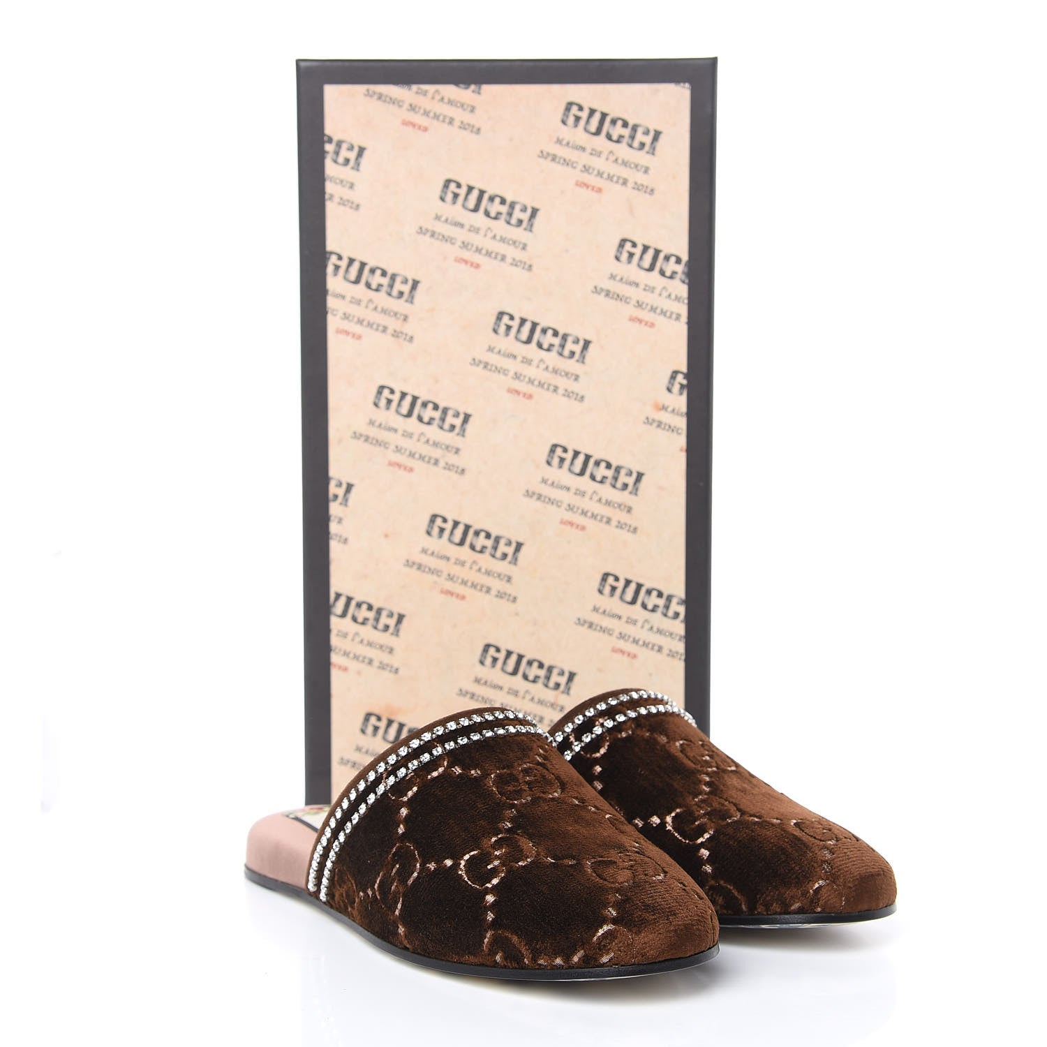 Gucci Velvet GG Monogram Crystal Womens Slippers 36.5 Brown Vintage Cocoa 8 of 8