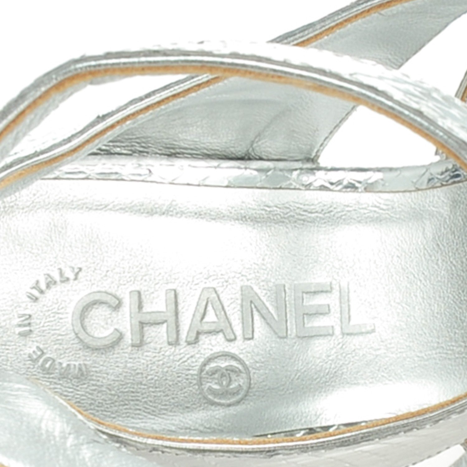Chanel Mirror Effect Python Sandals Silver 41.5 7 of 8