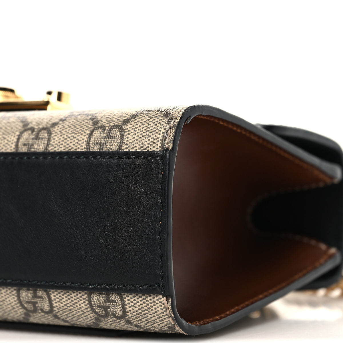 Gucci GG Supreme Monogram Calfskin Small Padlock Shoulder Bag Beige Black Cuir 10 of 12