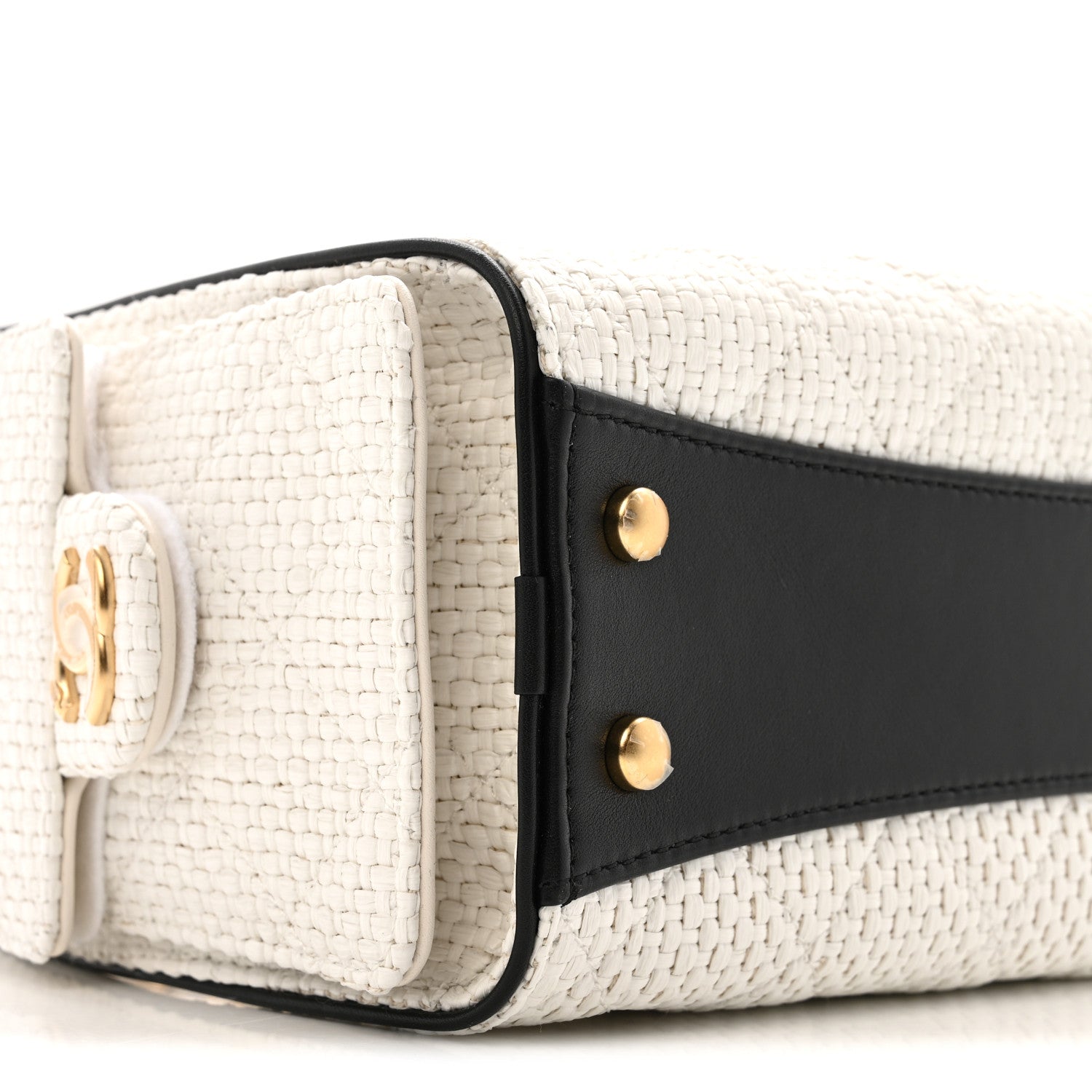 Chanel Braided Raffia Calfskin Mini Chanel 25 Handbag White Black 9 of 11
