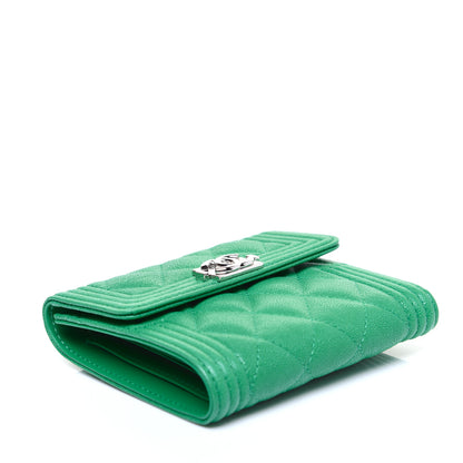 Chanel Caviar Quilted Compact Boy Wallet Green 4 of 12