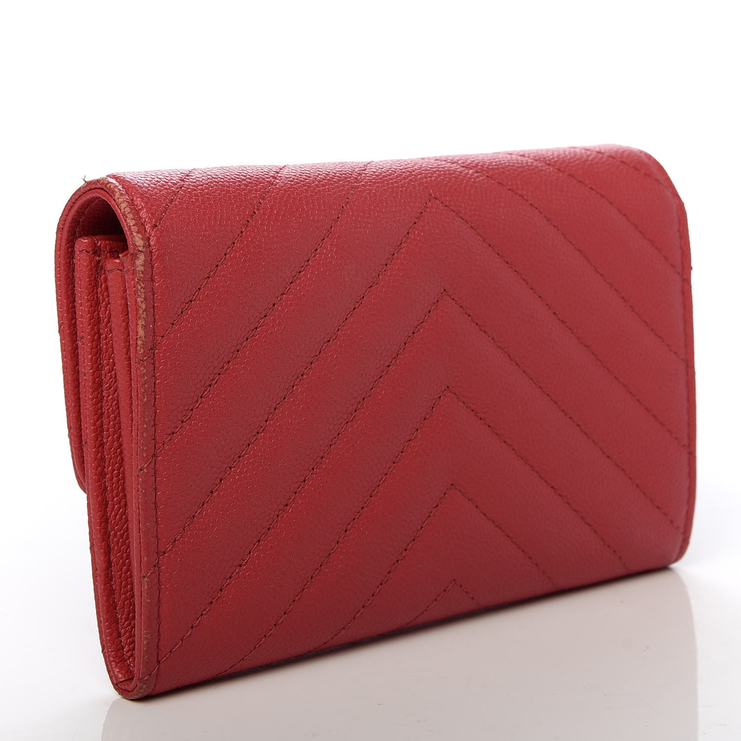 Chanel Caviar Chevron Quilted Medium Flap Wallet Red 3 of 9